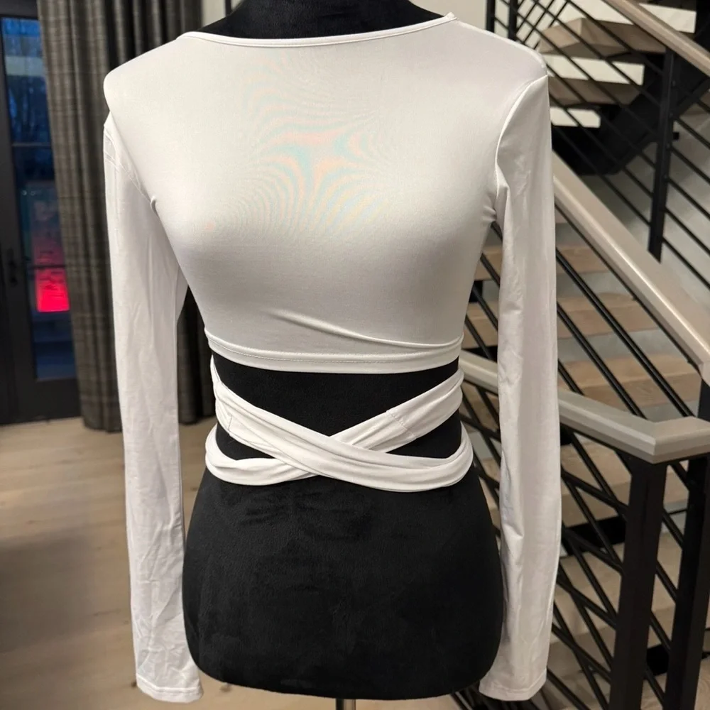 New White Long Sleeve Wrap Top size S